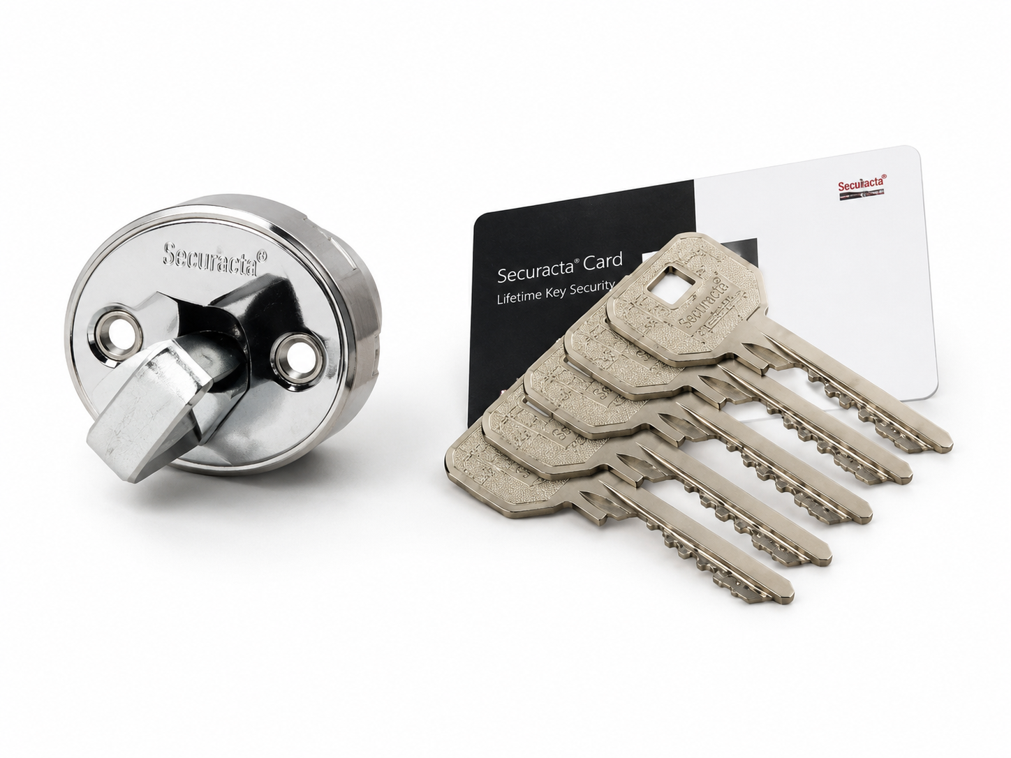 Securacta cylinder with 5 keys and Lifetime Key Security card